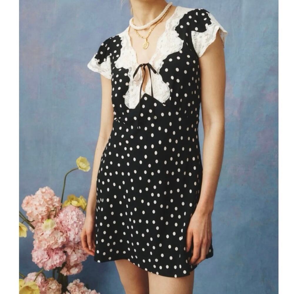 Rixo Cely black polka dot  Mini Dress Size XL
